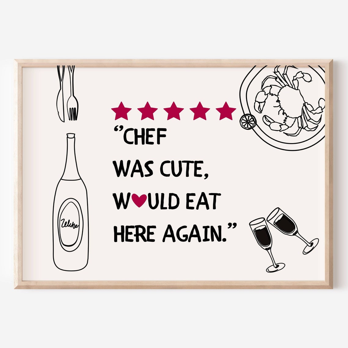 Chef Was Cute Would Eat Here Again Five Star Review Art Poster - Image 2