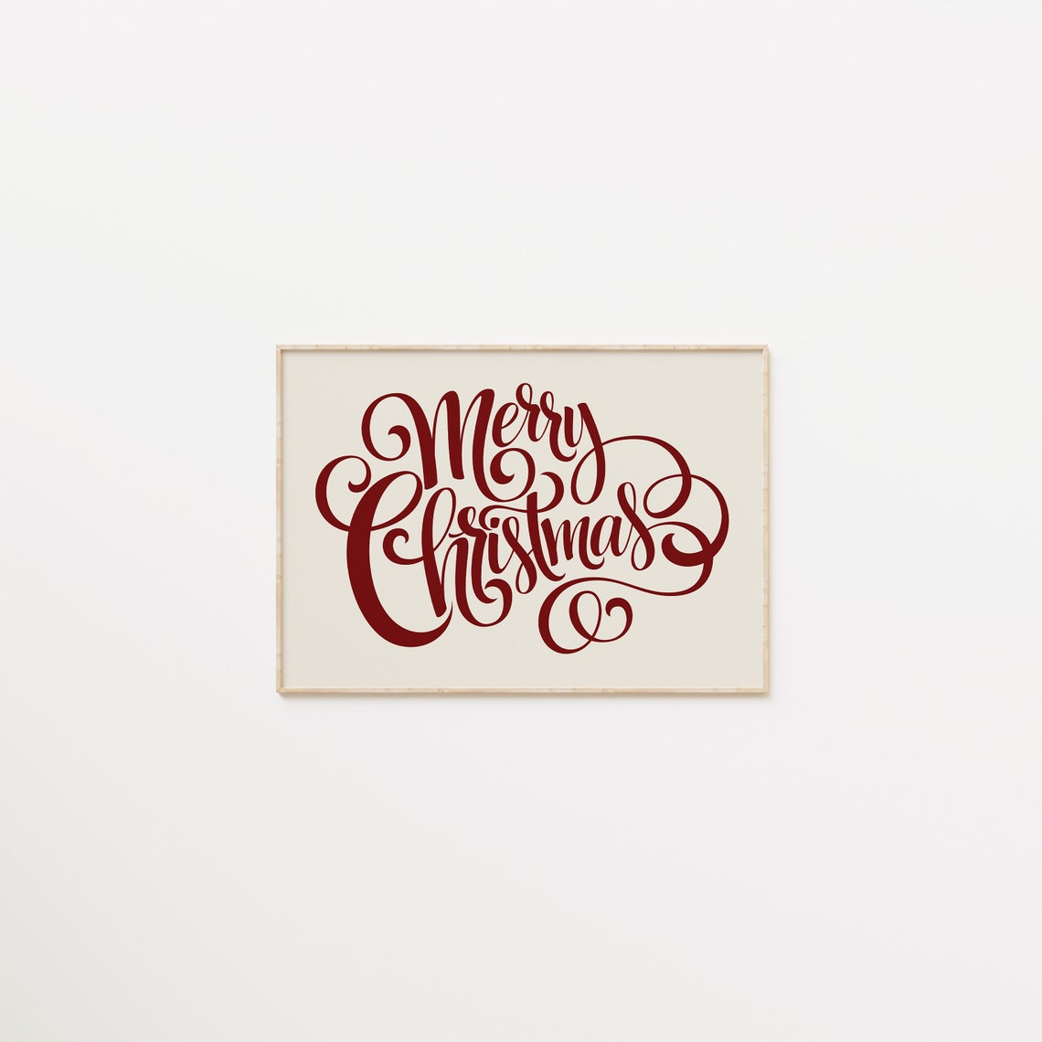Merry Christmas Script Typography Holiday Sign Burgundy Cream Wall Art - Image 4