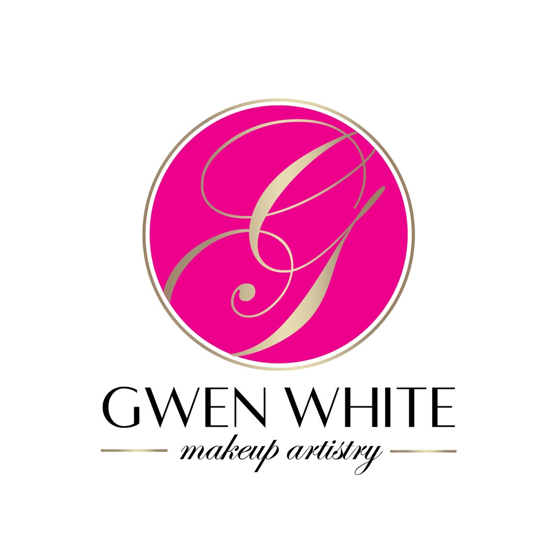 Gwen White Makeup Artistry Hot Pink Gold Monogram Logo Poster