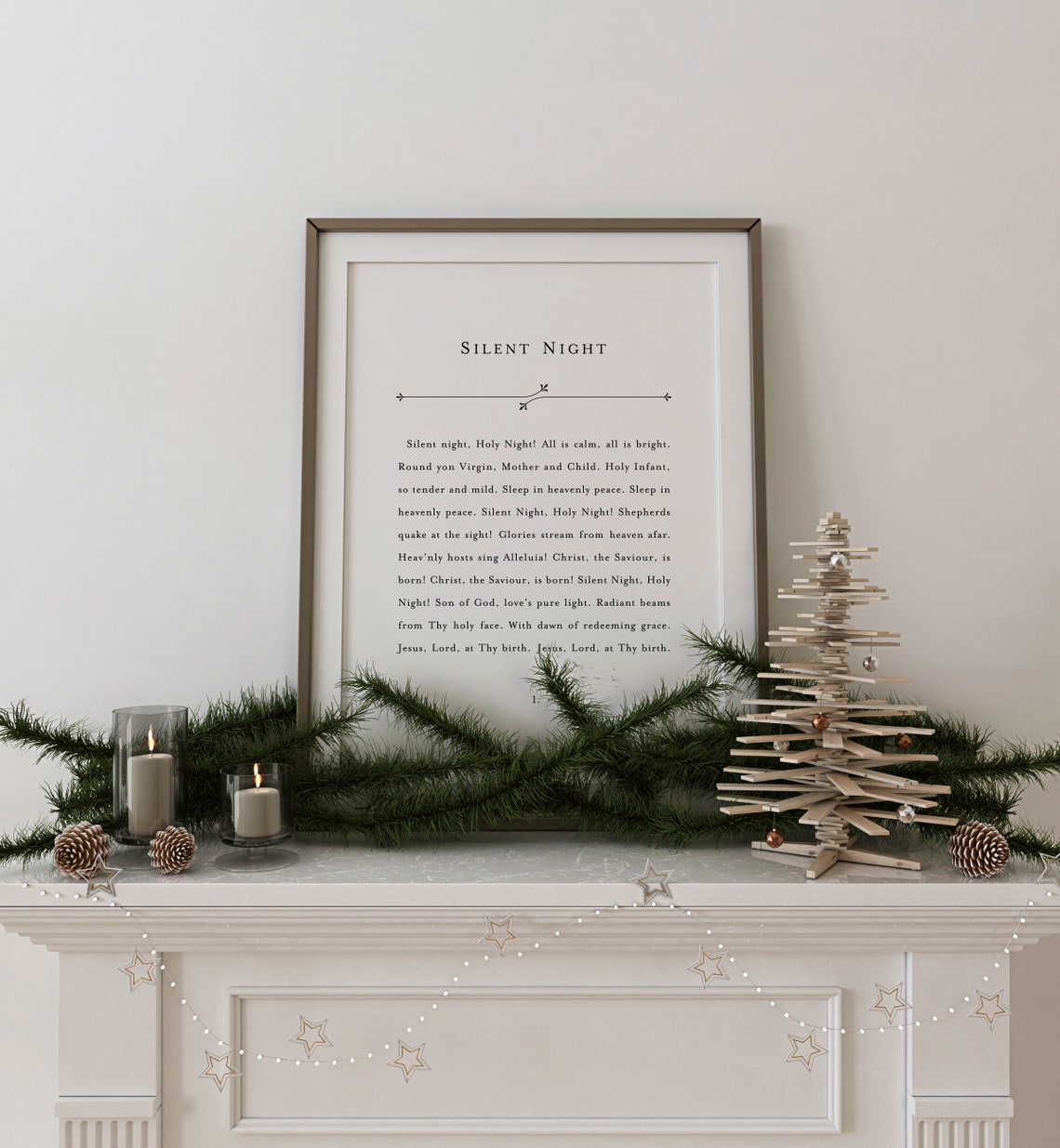 Silent Night Holy Night Christmas Carol Lyrics Vintage Art Poster - Image 2
