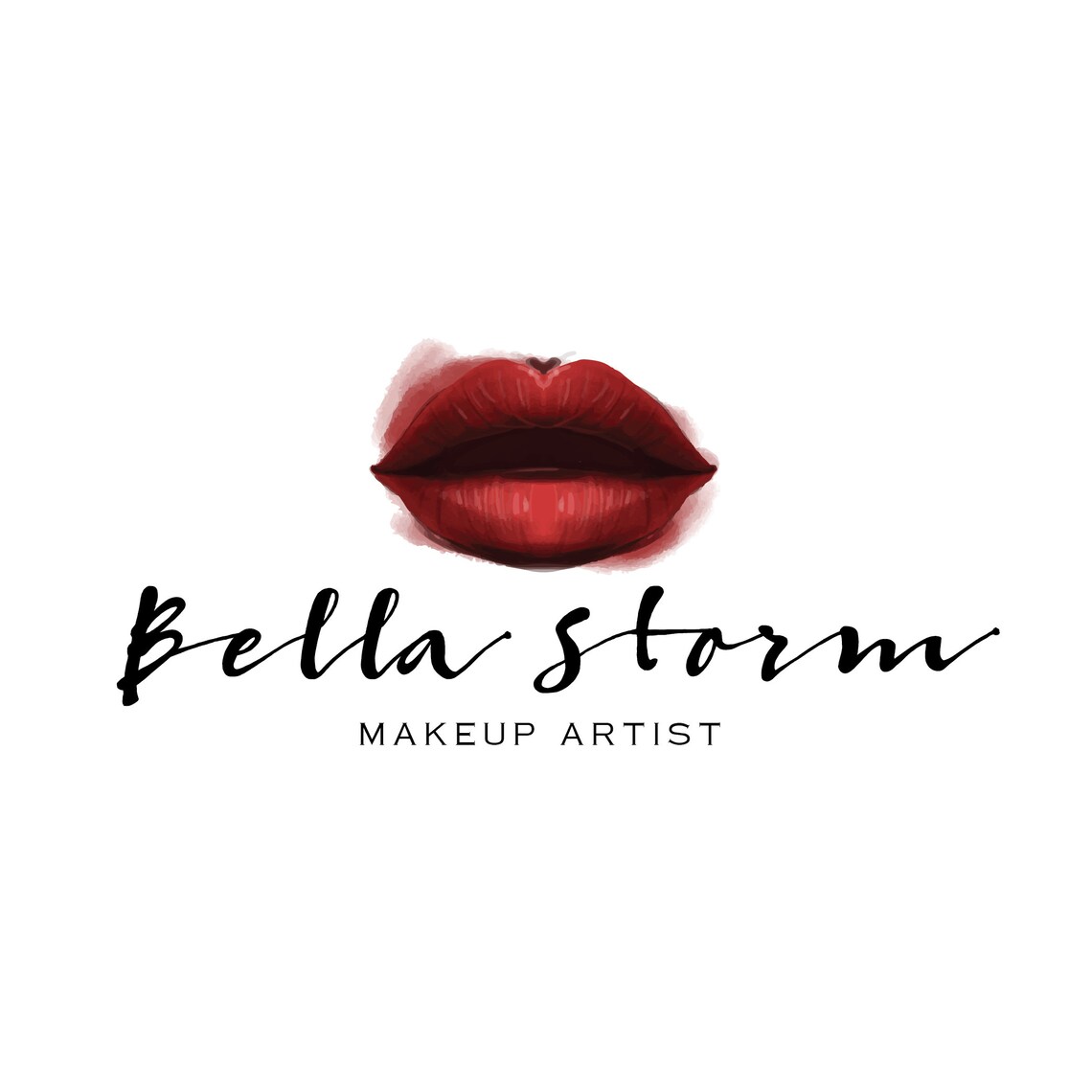 Bella Storm Red Lipstick Kiss Makeup Artist Premade Logo Brand Print