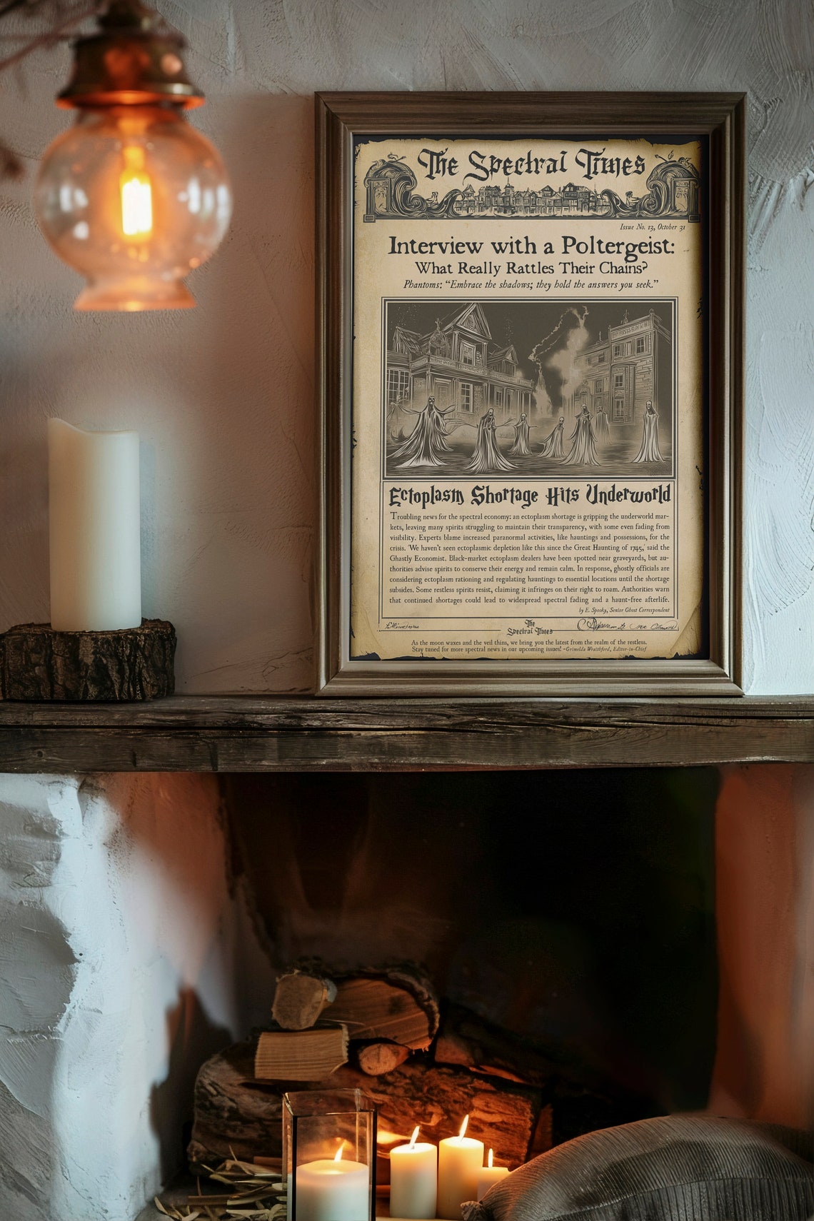 Spectral Times Vintage Halloween Newspaper Spooky Ghost Story Wall Art - Image 2