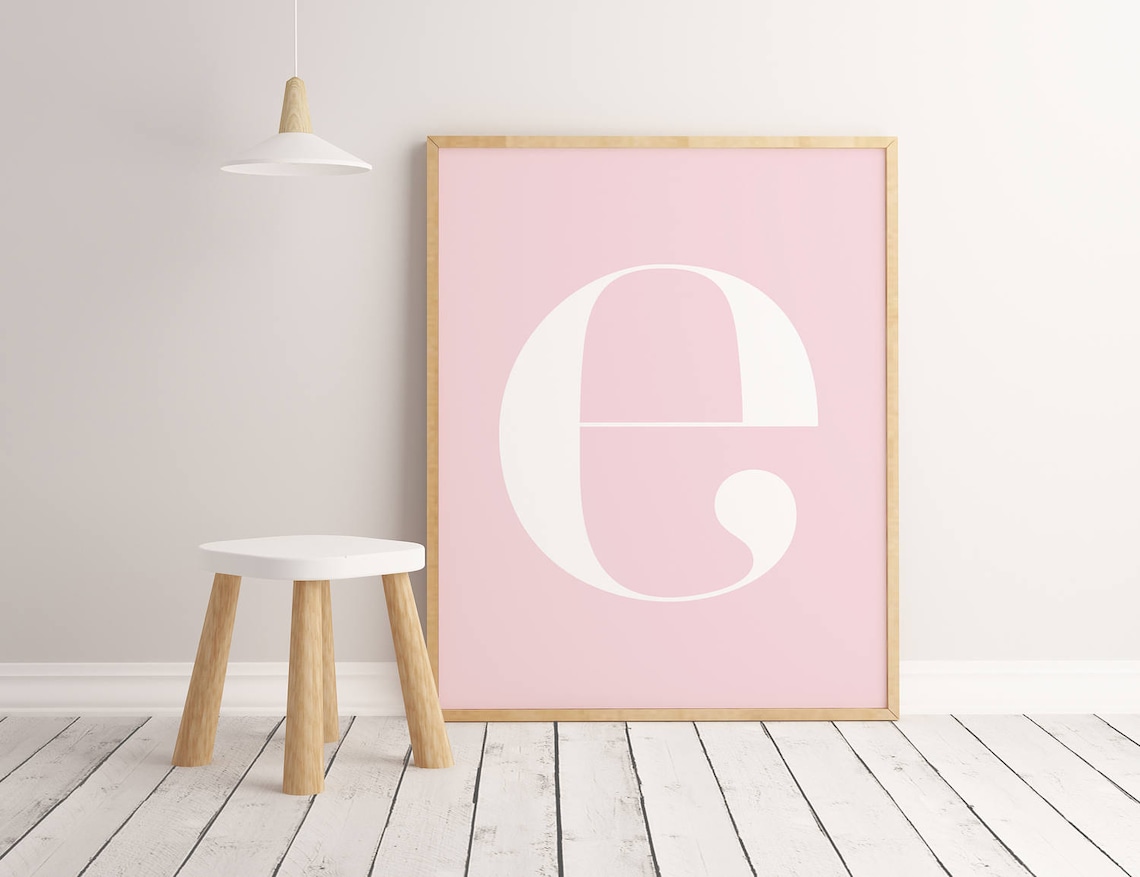 Letter E Monogram Pink Nursery Typography Initial Kids Room Decor Poster - Image 2