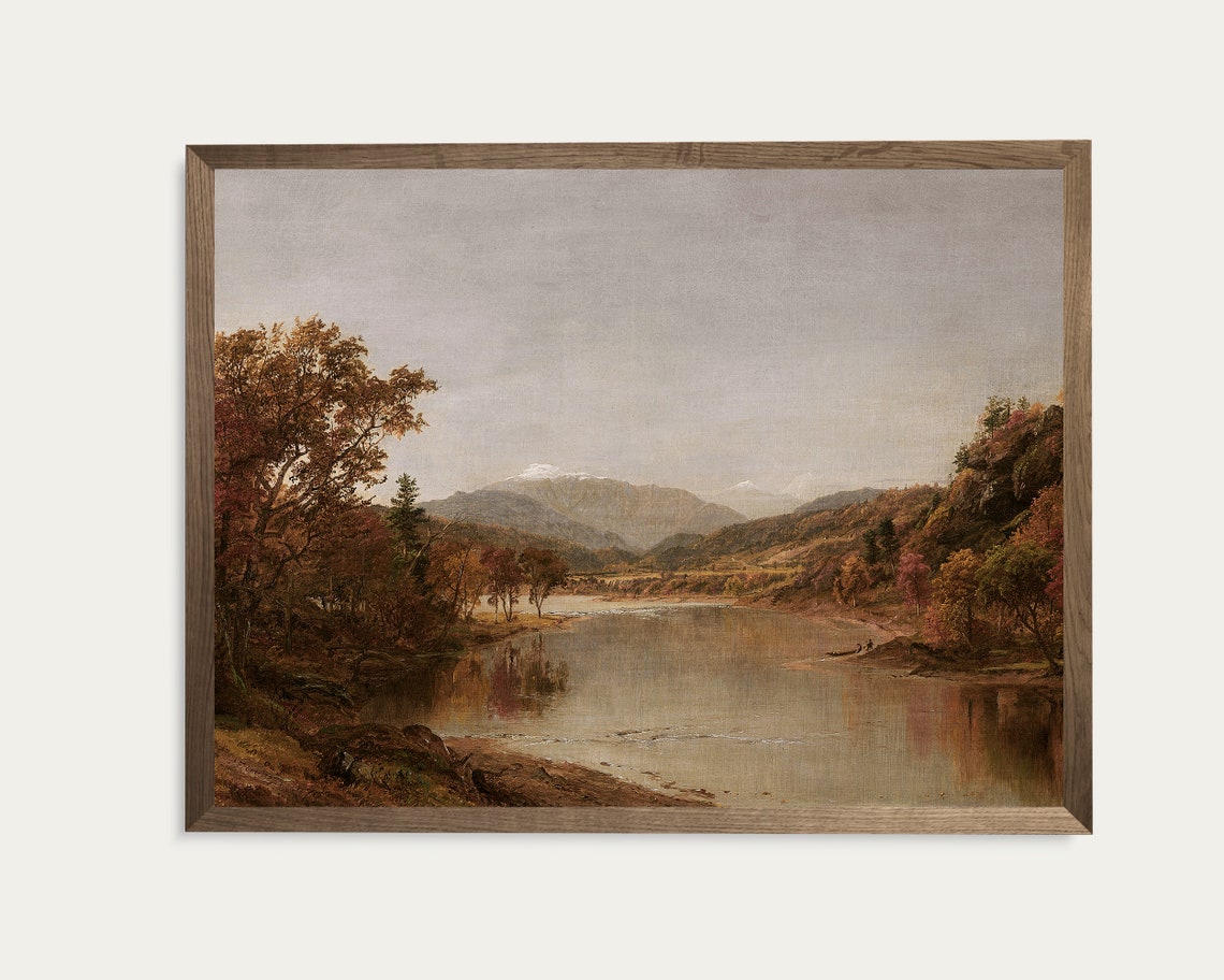 Autumn Lake and Mountain Vintage Oil Painting Landscape Poster - Image 2