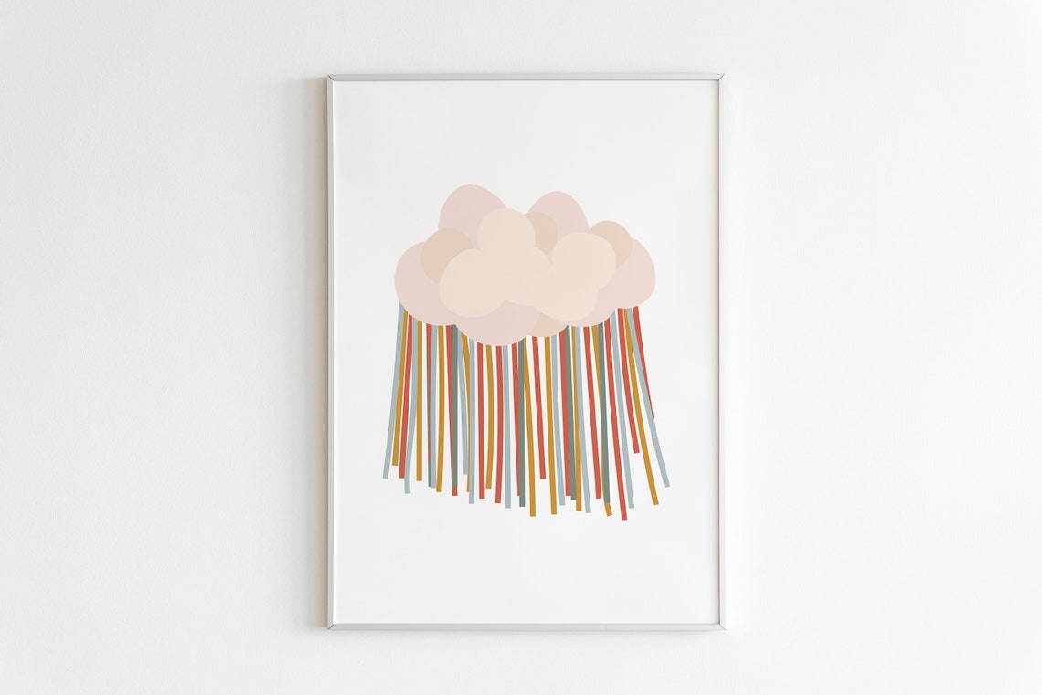 Blush Cloud Colorful Rain Stripes Minimalist Nursery Art Poster - Image 2
