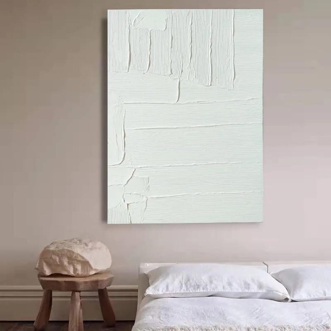 All White Geometric Block Lines Minimalist Textured Abstract Poster - Image 3