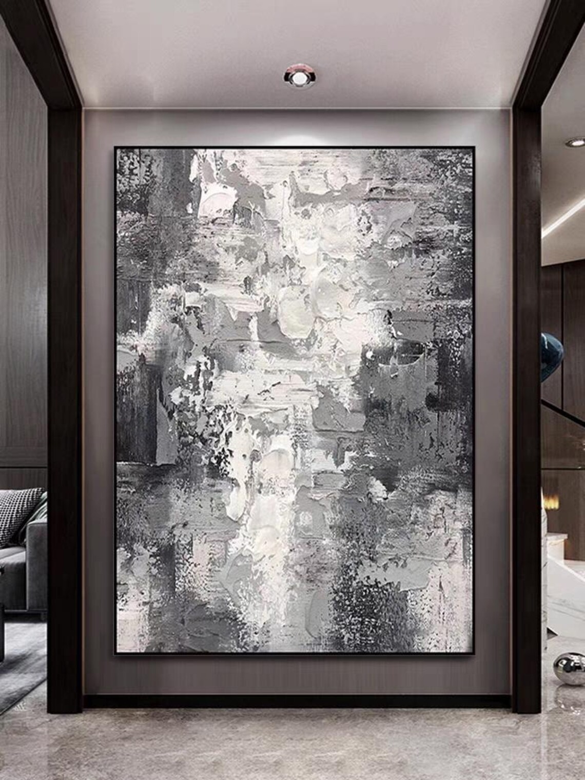 Hazy Abstract Acrylic Painting Thick Textured Handmade Art Extra Large Painting Original Gray White Wall Art Modern Home Decor - Image 3