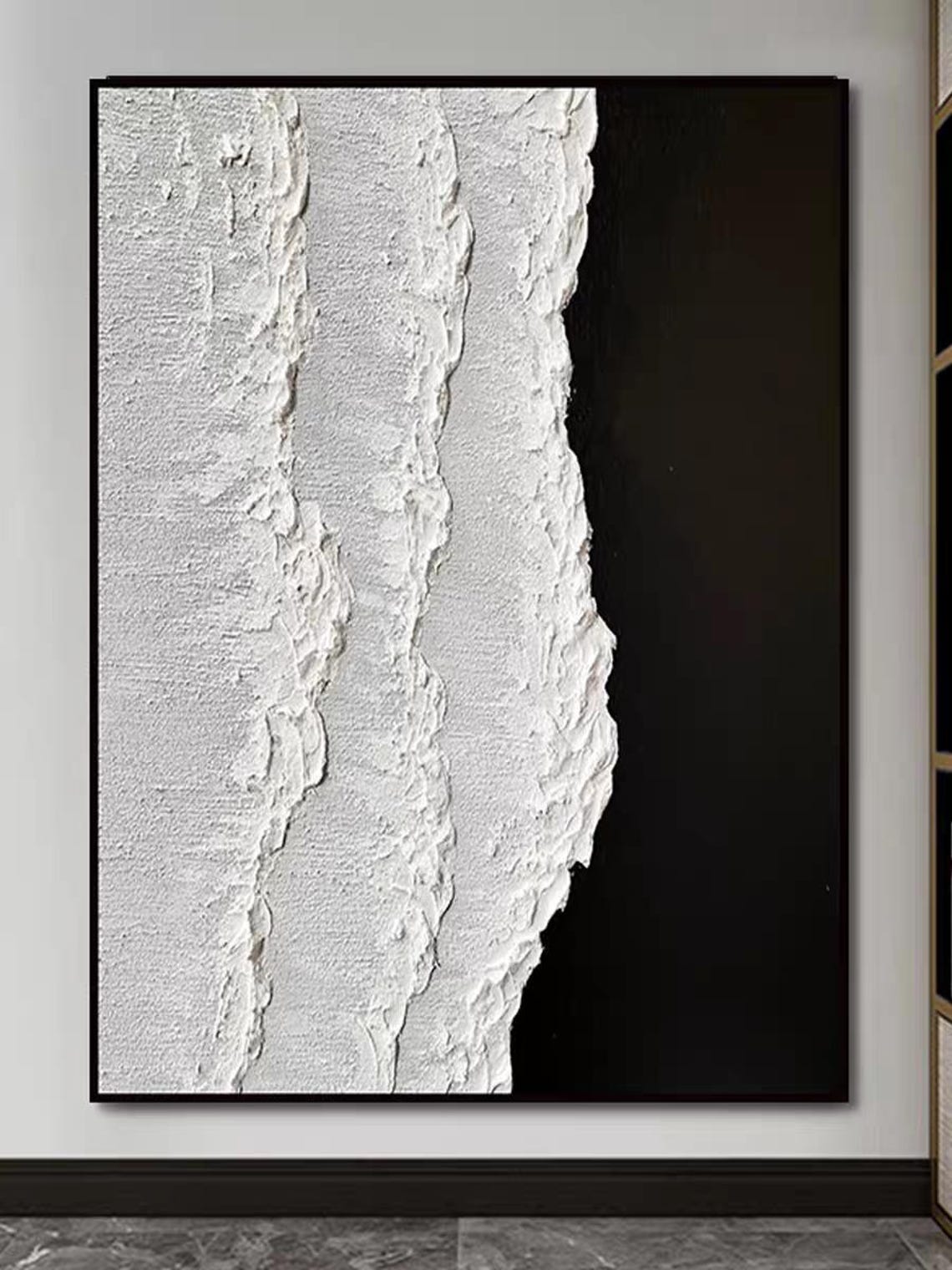 White Gray Texture With Black Stripe Abstract Minimalist Poster - Image 3
