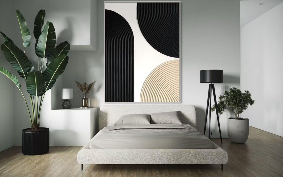 Minimalist Arch Textured Art Black White Beige Acrylic Painting Large Size Home Wall Decor Abstract Modern Personalized Painting - Image 3