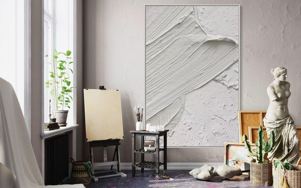 White Diagonal Brushstroke Sweep 3D Textured Minimalist Art Poster - Image 3