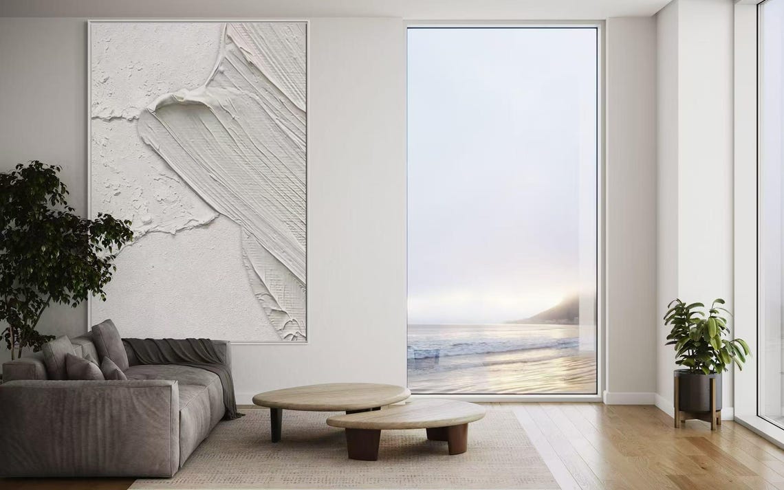 Pure White Heavy Textured Painting Abstract Modern Wall Art Decor Hand Painted Custom Artwork Large Size Vertical Acrylic Painting - Image 2