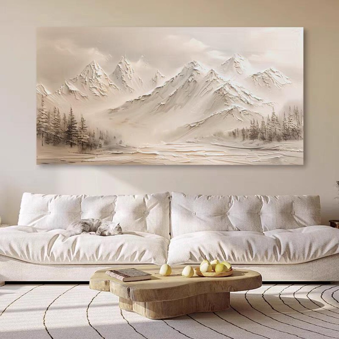 Snowy Mountain Forest Oil Painting, Modern Landscape Art - Image 2