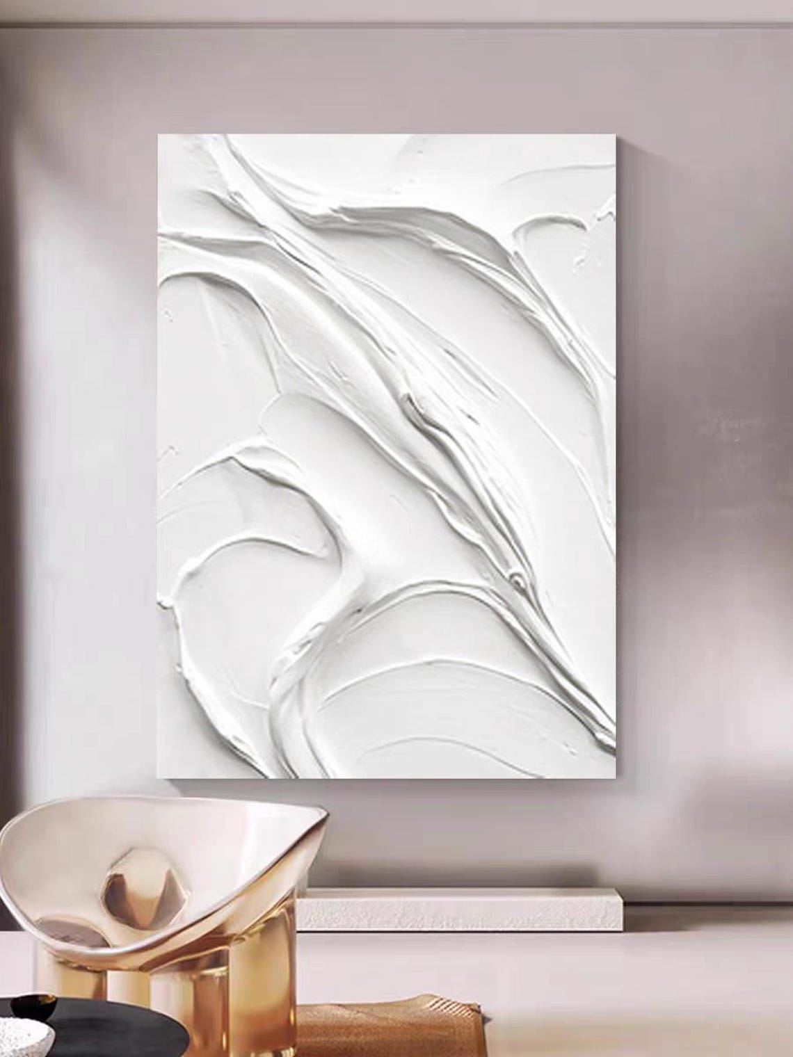 White Veiny Marble Thick Textured Abstract Minimalist Art Poster - Image 2