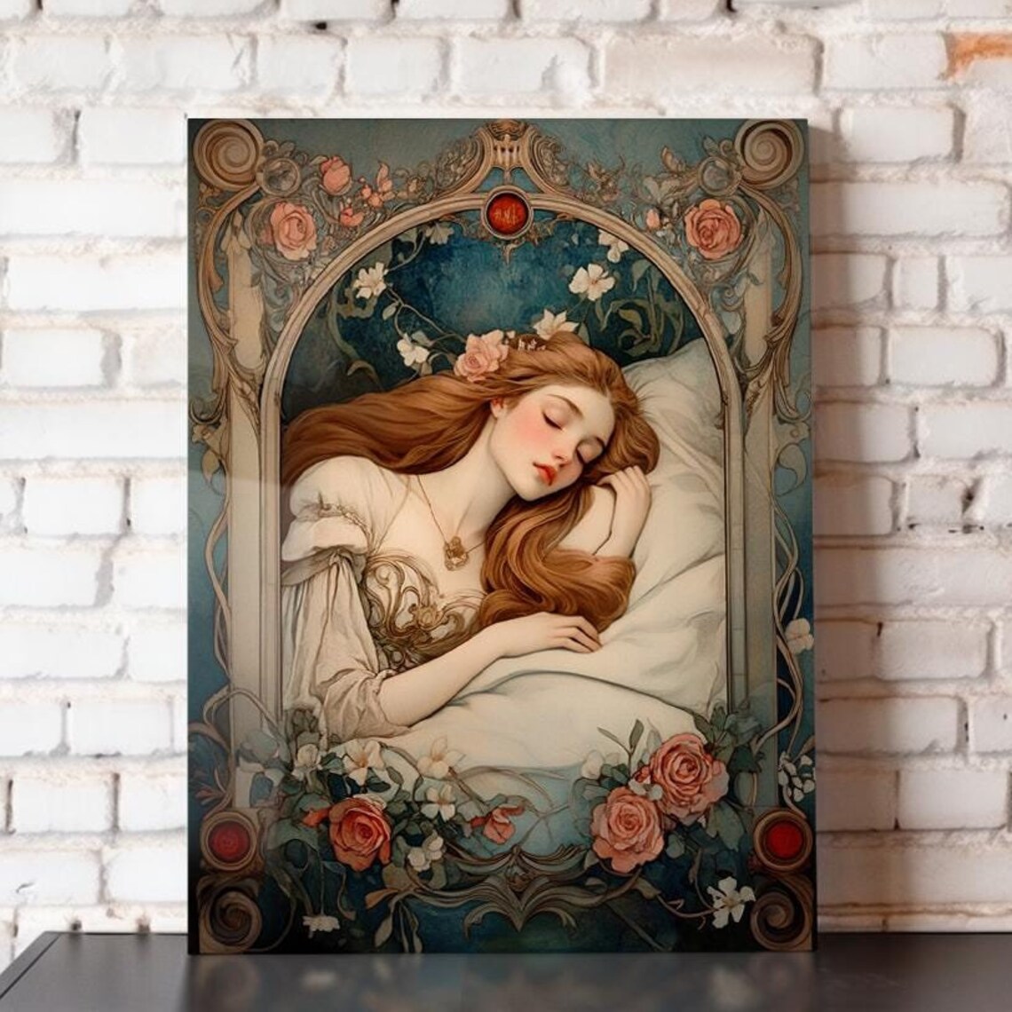Aurora Sleeping Beauty Art Nouveau Rose Arch Dream Portrait Poster