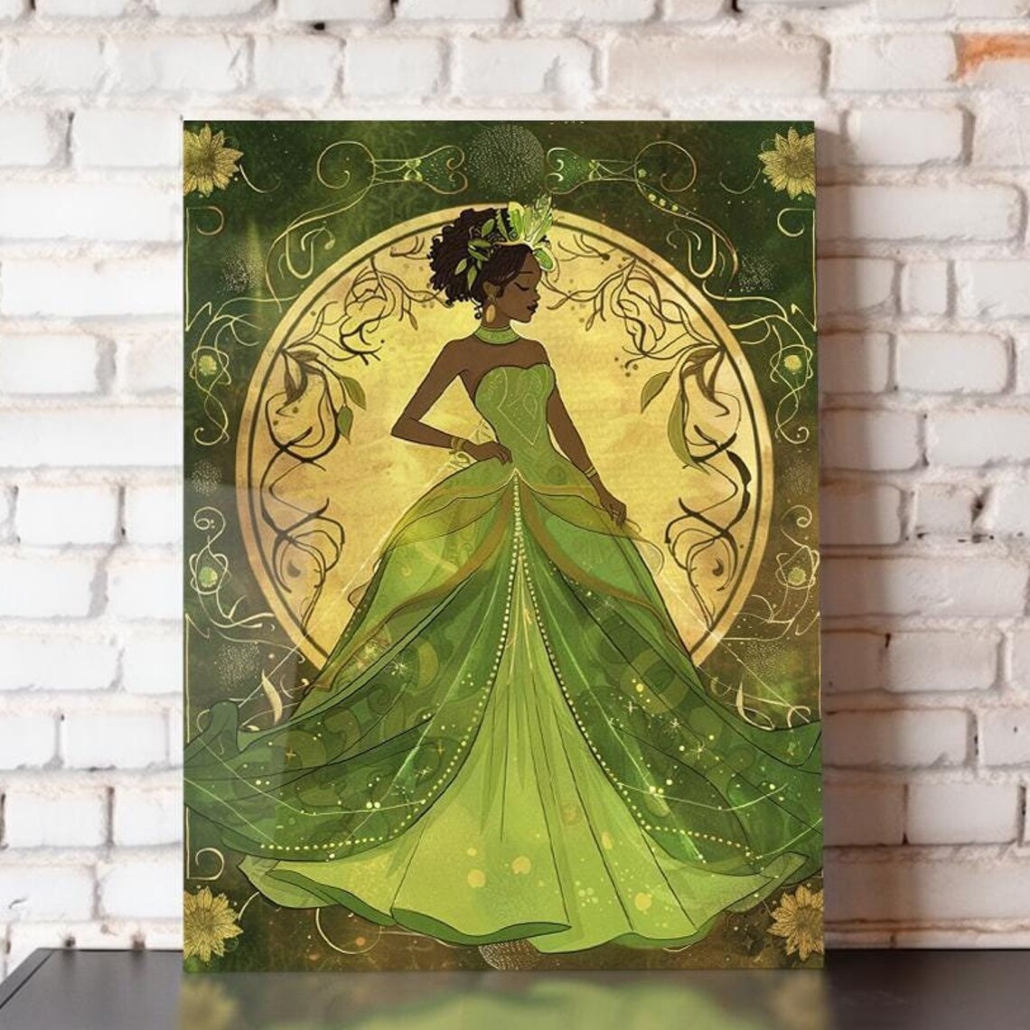 Princess Tiana Golden Moon Art Nouveau Silhouette Gown Poster