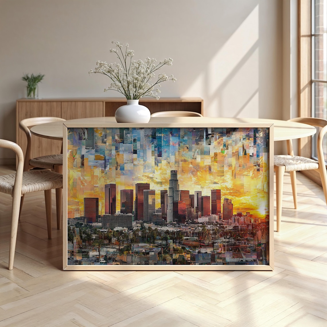 Los Angeles Downtown Sunset Skyline Abstract Mosaic Cityscape Poster