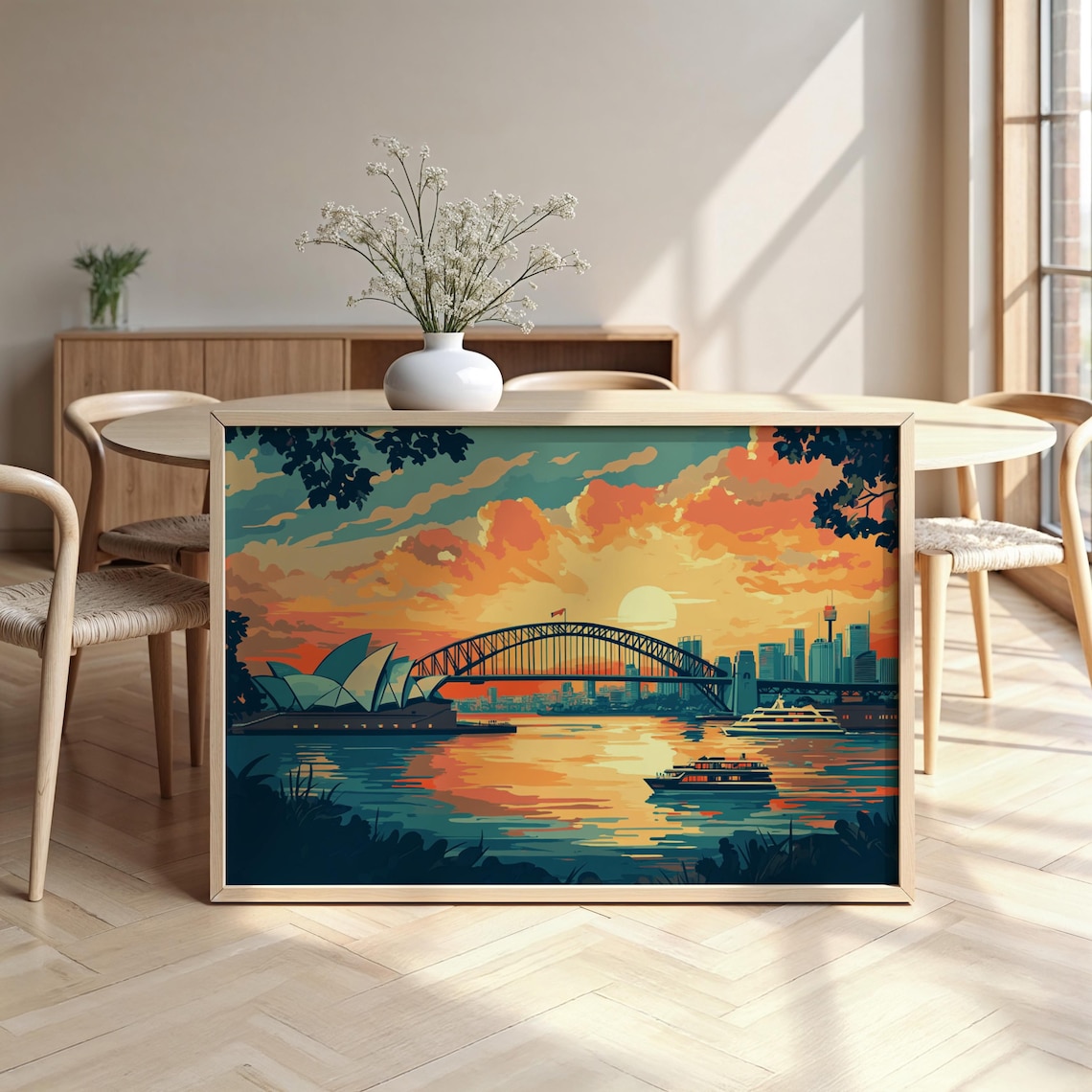 Sydney Opera House Harbour Bridge Sunset Vintage Travel Poster