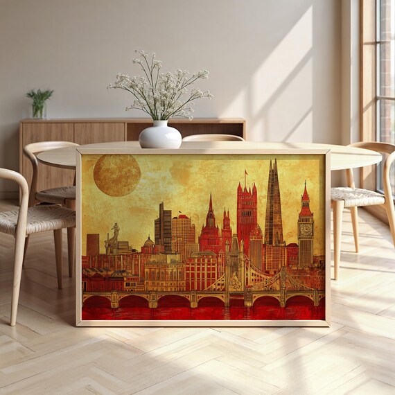 London Cityscape Framed Poster Gilded Landmarks Contemporary Wall Art