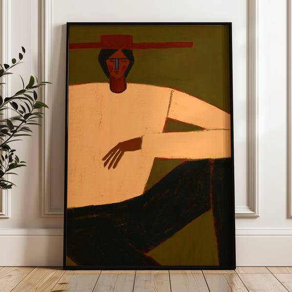 Abstract Portrait Wall Art Whimsical Primitive Decor Modern Folk Print Digital Download