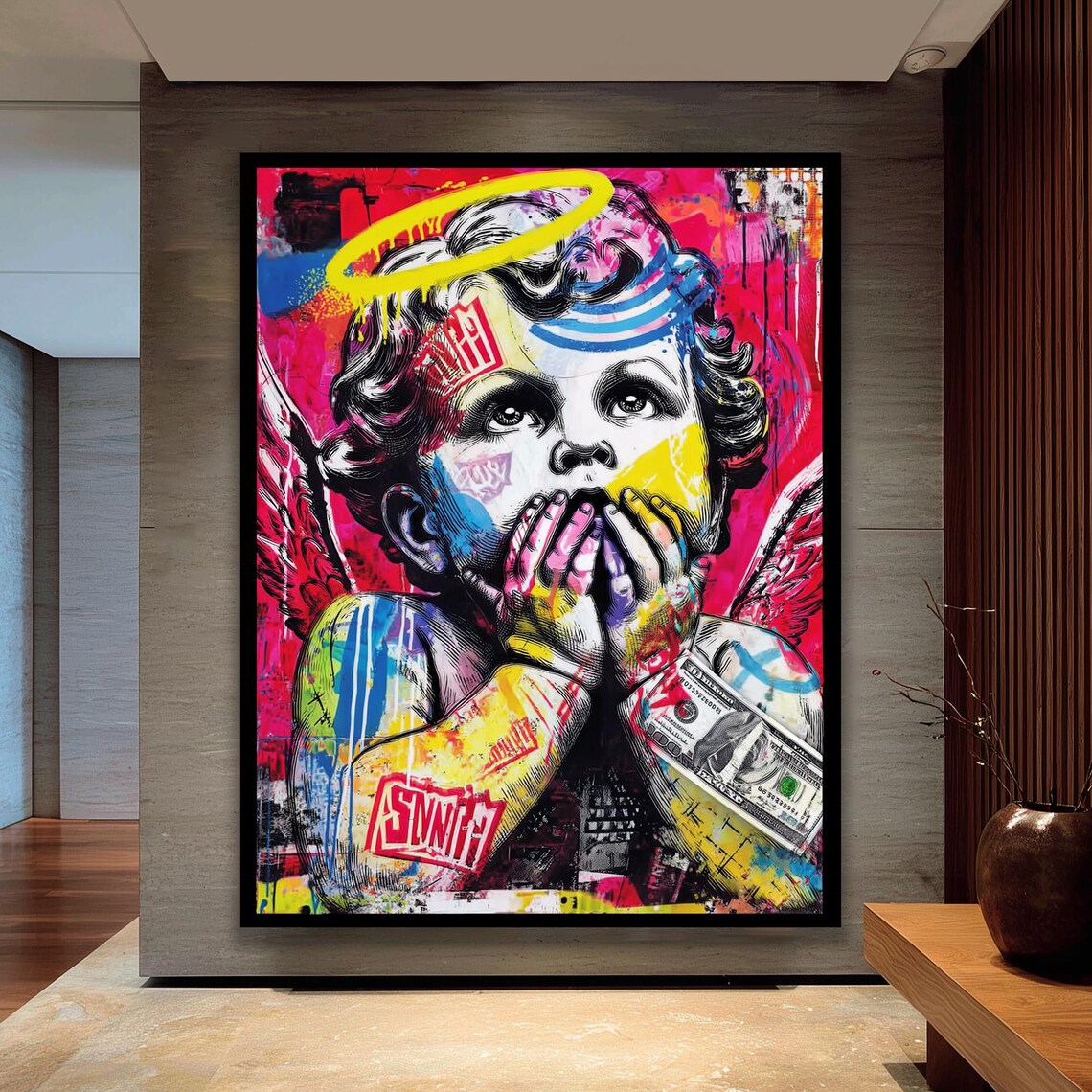Colorful Graffiti Angel, Bold Pop Street Art Print