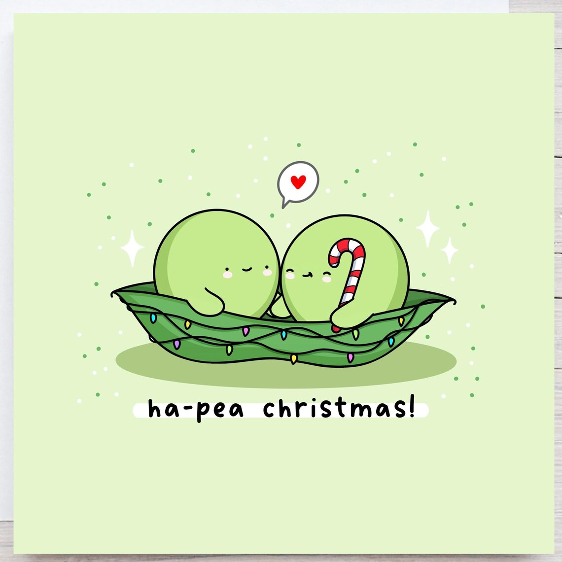 Kawaii Ha-Pea Christmas Snug Pea Pod Fairy Lights Pun Art Print