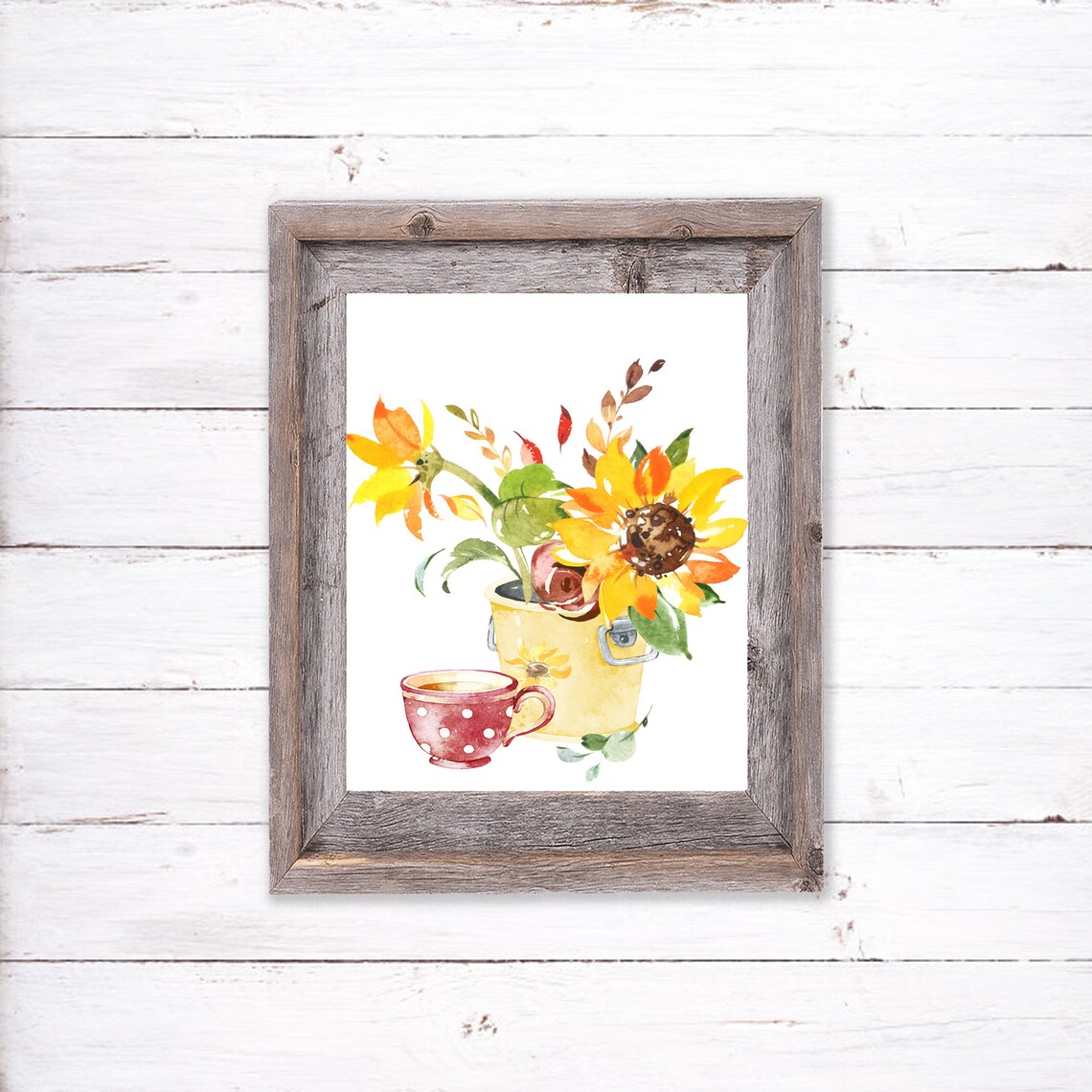 Sunflowers in Yellow Milk Can Teacup Watercolor Floral Art Print - Image 2