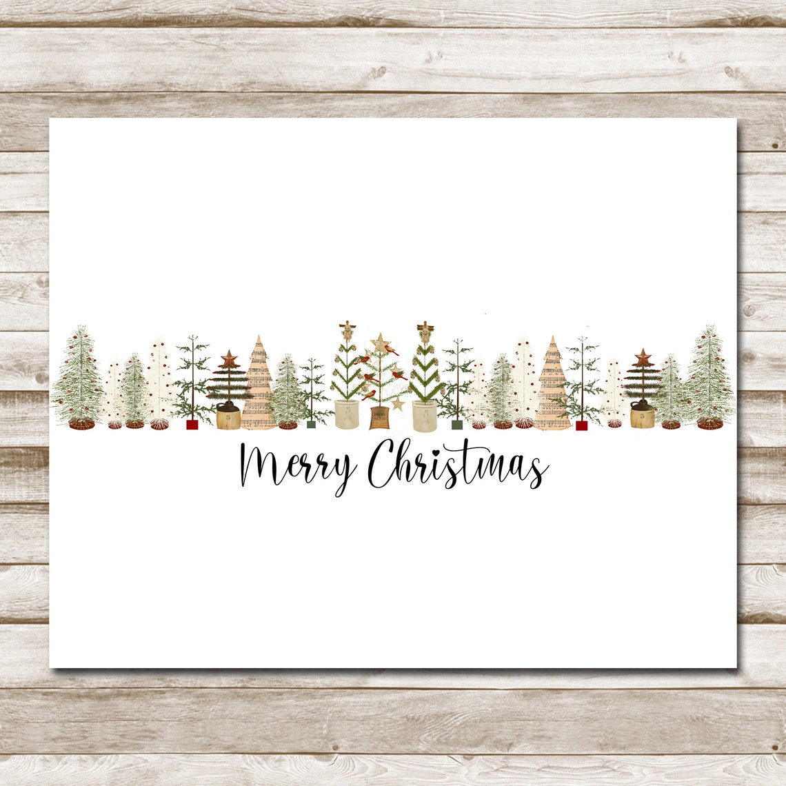 Merry Christmas Rustic Christmas Trees Row Minimalist Holiday Poster - Image 4