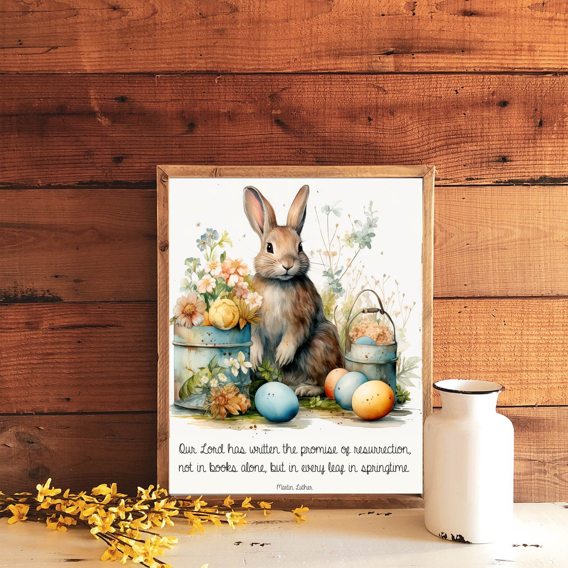 Easter Bunny With Painted Eggs Watercolor Spring Resurrection Poster - Image 8