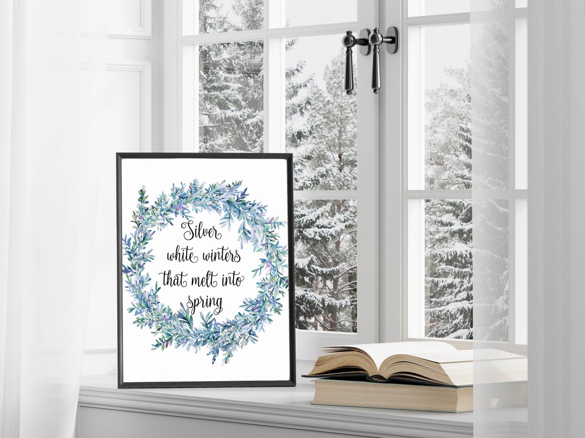 Silver White Winters That Melt Into Spring Frosty Wreath Poster - Image 3