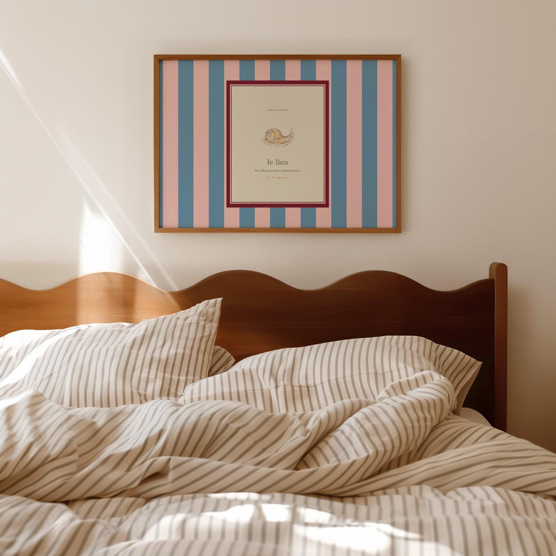 Retro Snail Art Print, Pastel Stripes Watercolor Poster
