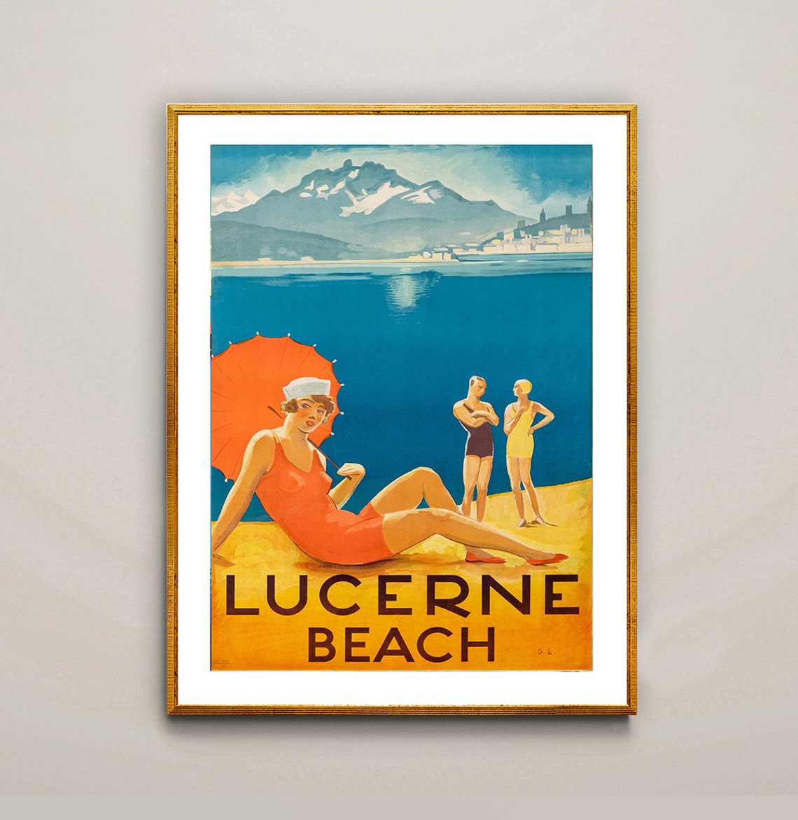 Lucerne Beach Switzerland Vintage Swiss Lake Bathing Travel Poster - Image 2