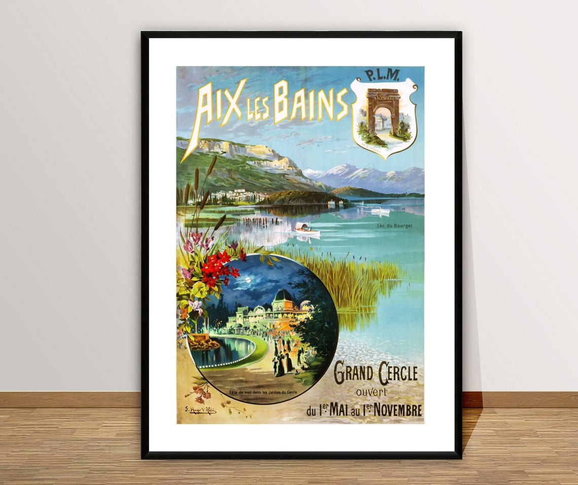 Aix Les Bains Grand Cercle Casino Lac Du Bourget Vintage PLM Poster - Image 2