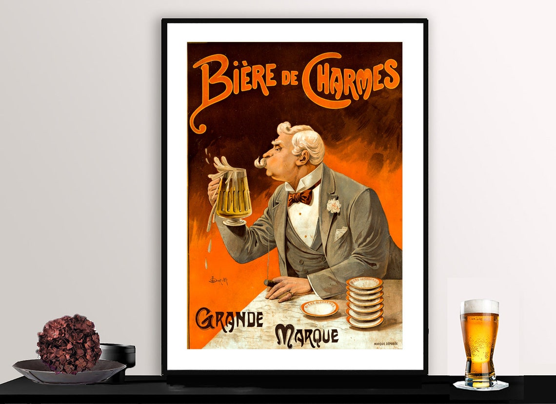 Biere De Charmes French Vintage Beer Poster Gentleman Stein Art