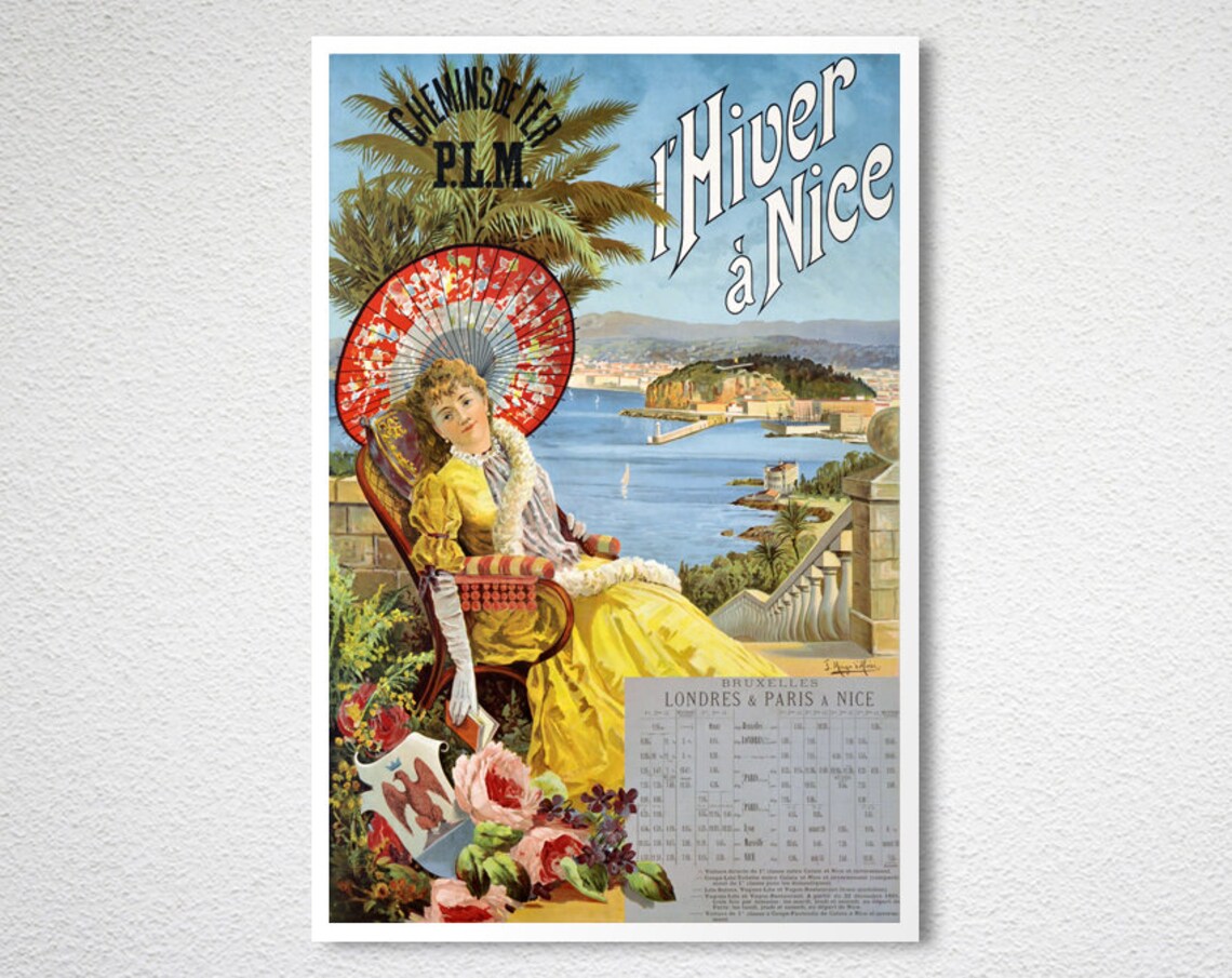 Winter in Nice Vintage French Riviera P.L.M. Railway Travel Poster - Image 2