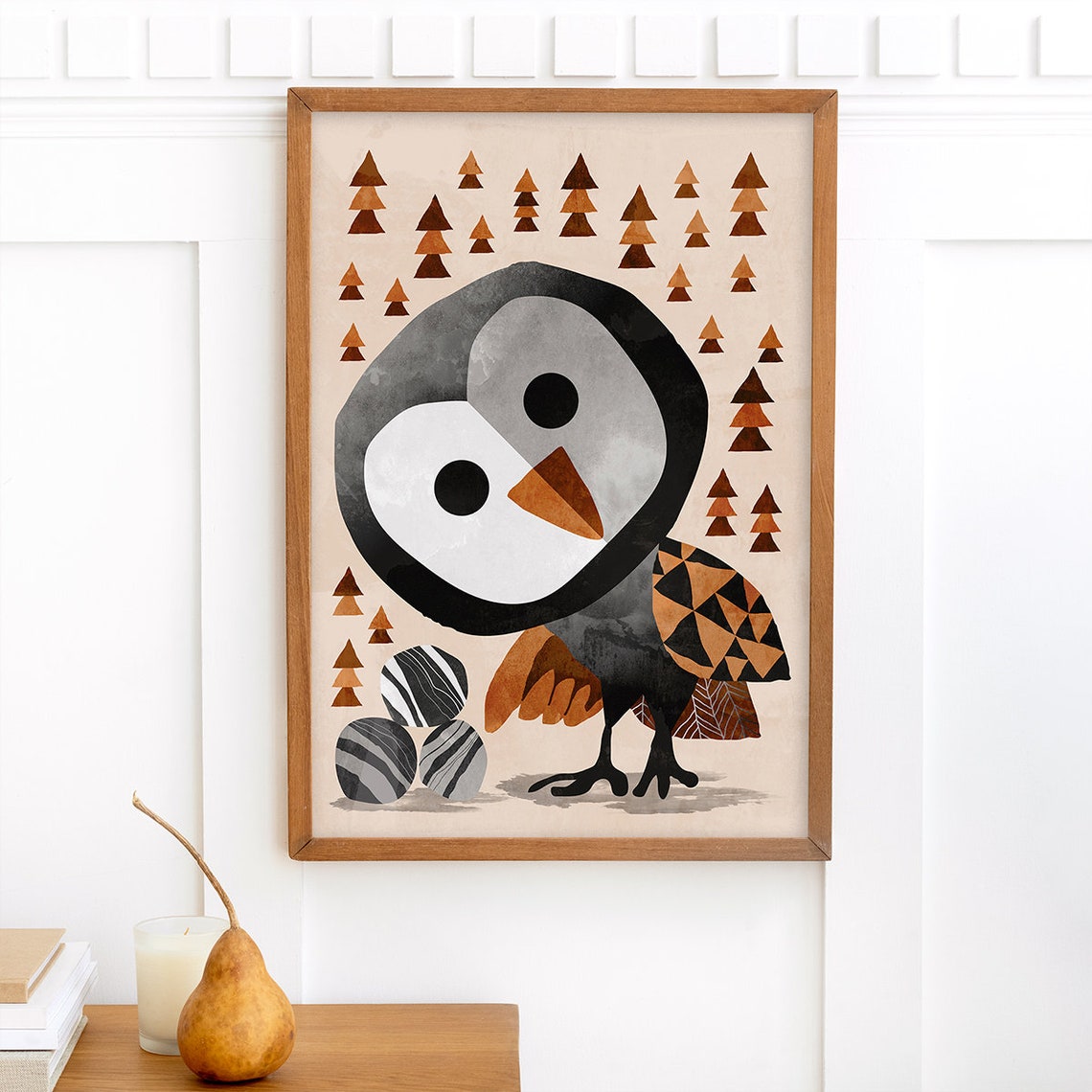 Cute Owl Woodland Nursery Wall Decor Brown Triangle Trees Poster - Image 2