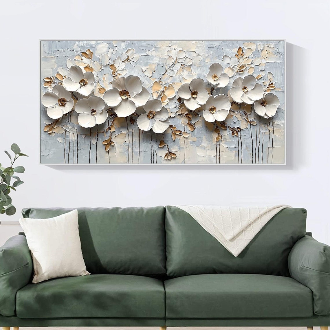 Three Dimensional White Flowers With Gold Centers Textured Poster
