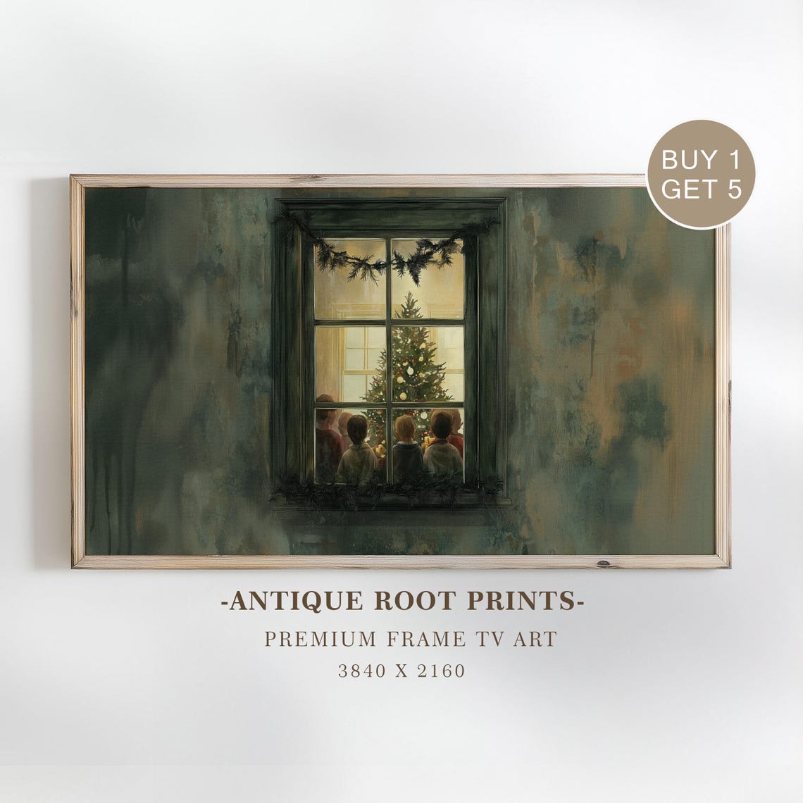 Children Watching Christmas Tree Through Window Nostalgic Poster