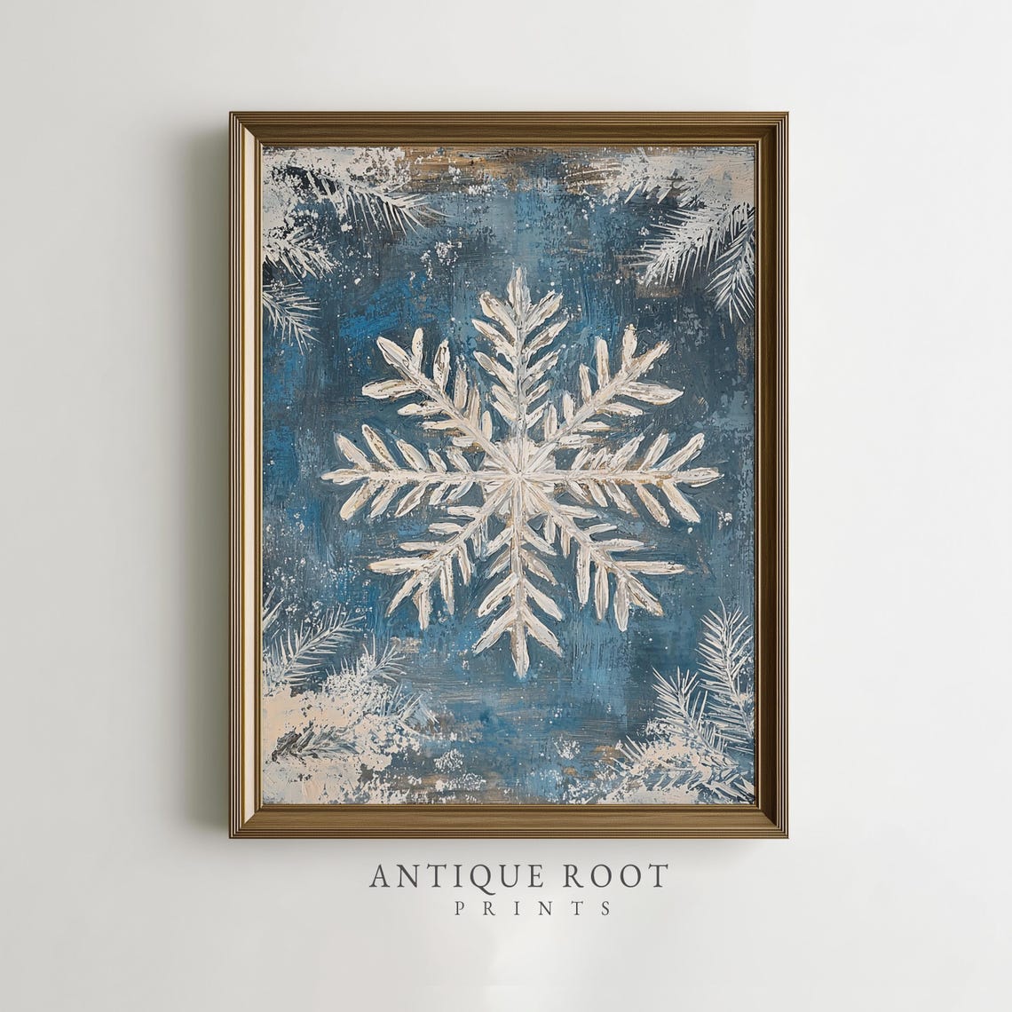 Rustic Winter Snowflake Blue Distressed Farmhouse Holiday Poster