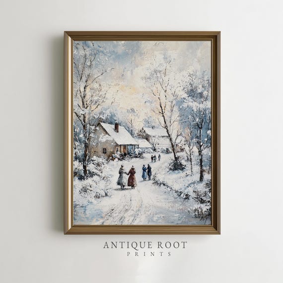 Winter Wall Art Cozy Village Lane Scene Rustic Impressionist Serene Decor For Home 235