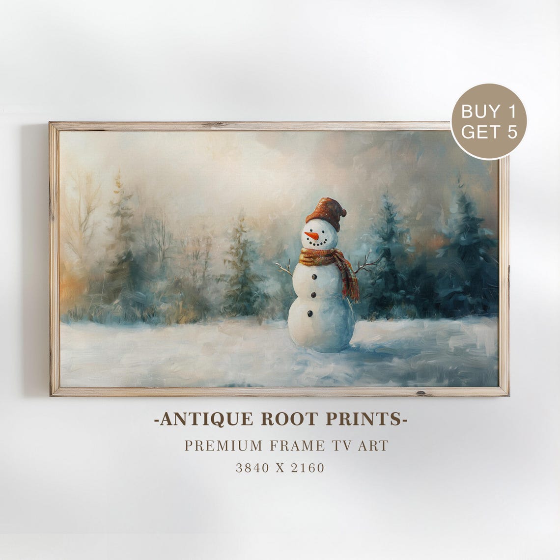 Vintage Snowman in Snowy Forest Winter Wonderland Christmas Poster