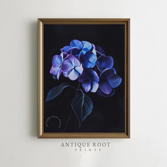 Spring Floral Hydrangea Painting Moody Botanical Wall Art Minimalist Elegant Contemporary Decor Instant