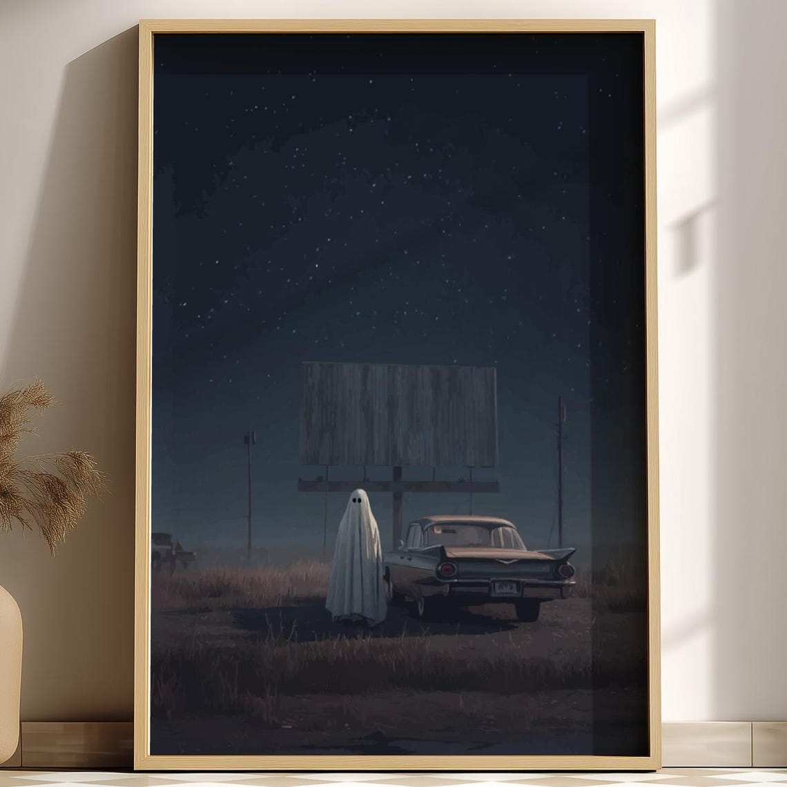 Ghost At The Drive-In Classic Car Starry Night Retro Cinema Art Poster