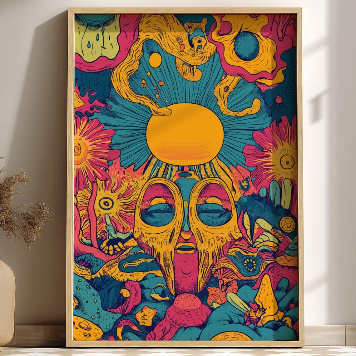 Solar Reverie Psychedelic Sun Face Trippy Cosmic Sunrise Poster