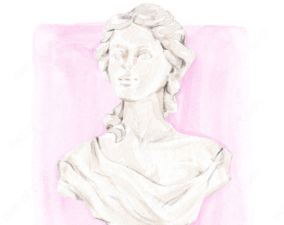 Classical White Marble Bust on Pink Watercolor Background Art Poster