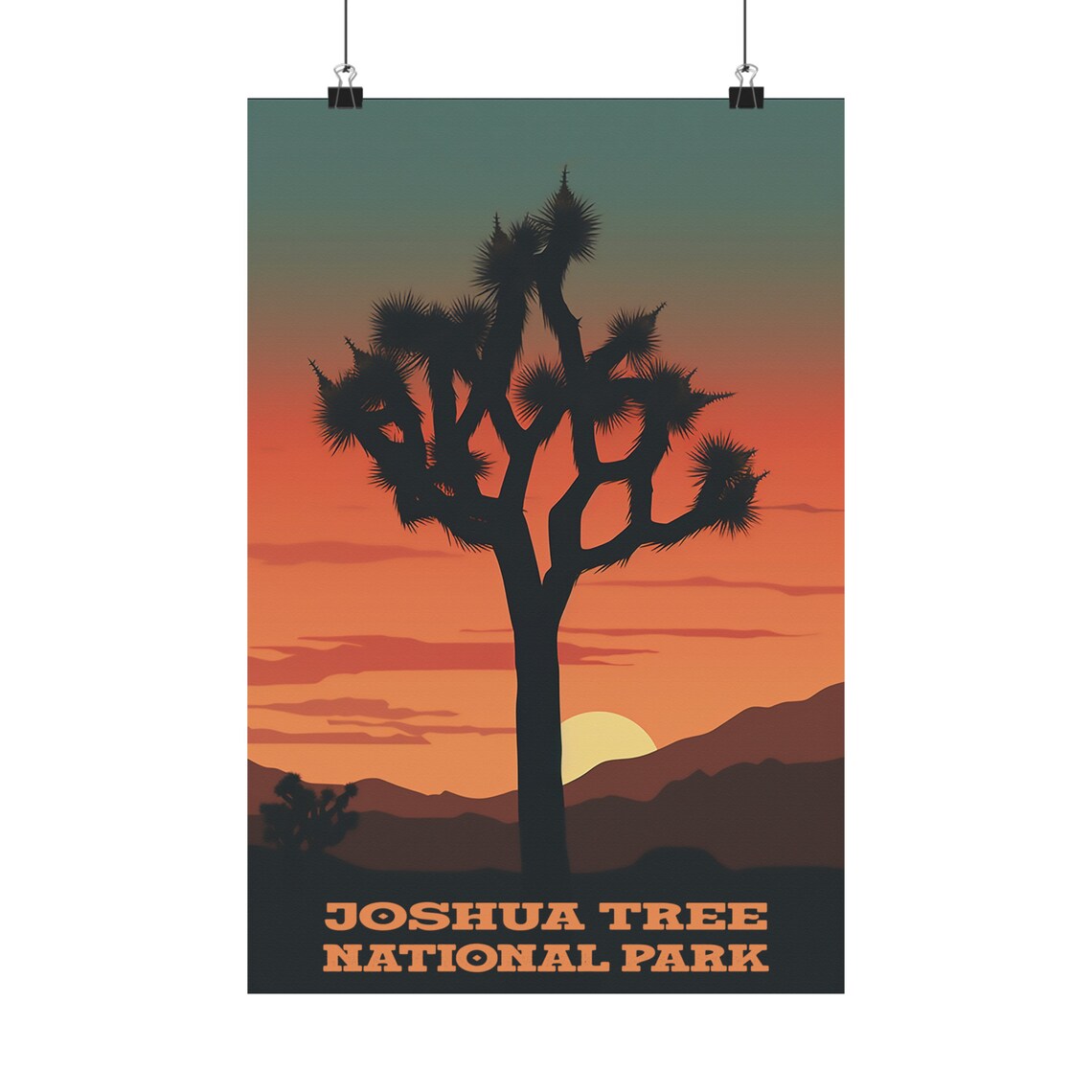 Joshua Tree National Park Sunset Silhouette Desert Travel Art Poster
