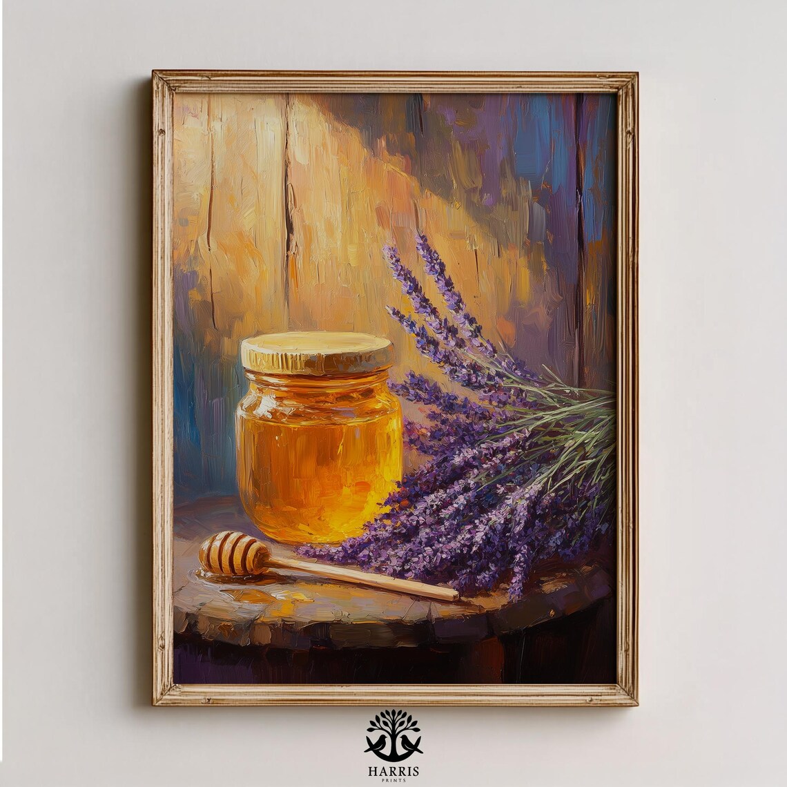 Honey Jar And Lavender Rustic Still Life Oil Painting Wall Art