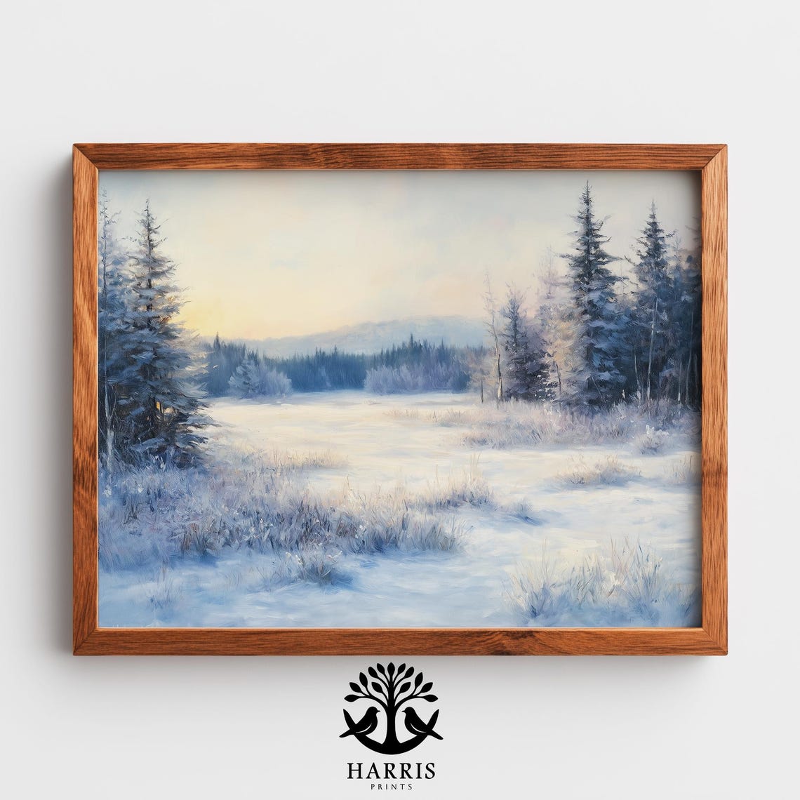 Snowy Winter Forest Meadow Snow Covered Pines Soft Pastel Art Print