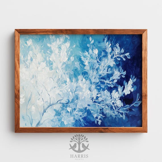 Winter Botanical Frost Crystals Painting Moody Abstract Wall Art Delicate Windowpane Study Decor Instant 566
