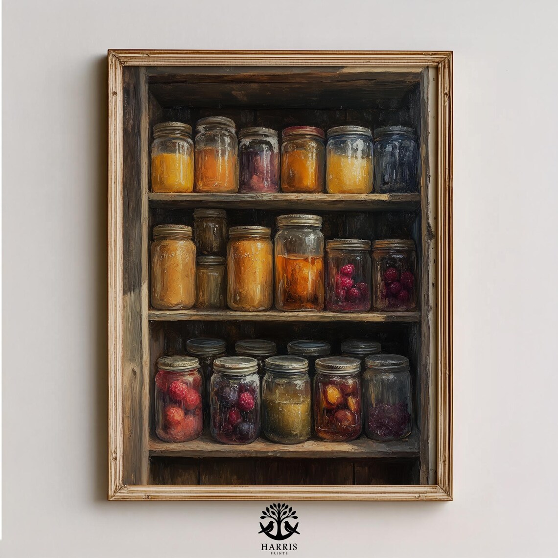 Vintage Pantry Cabinet Glass Jars Of Jams Preserves Painting Print