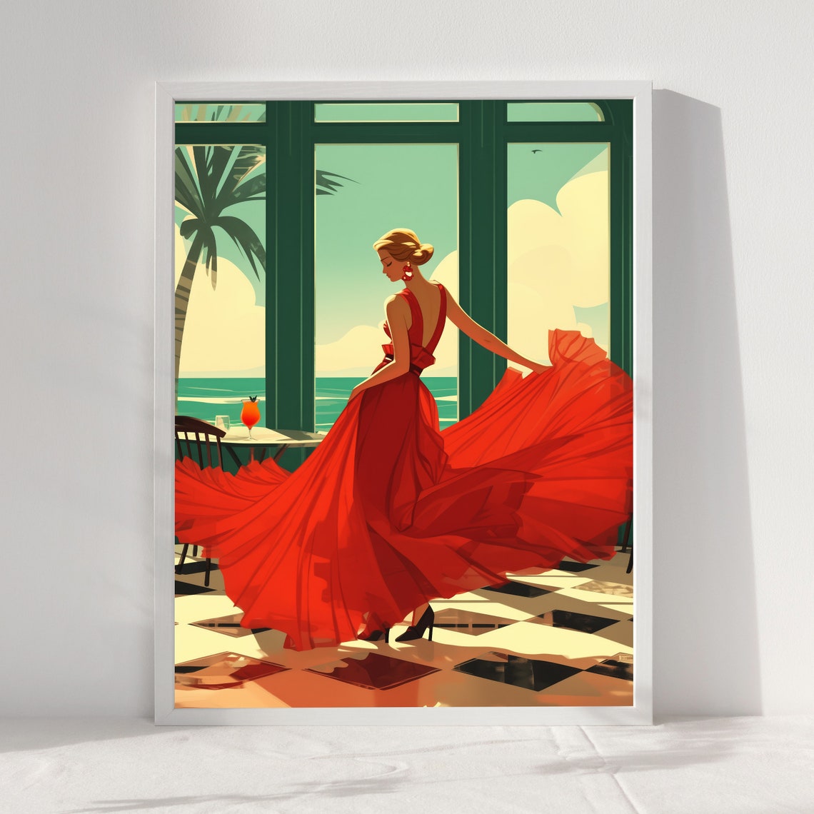 Retro Wall Art Vintage Poster Woman In Red Dress Dancing Art Print - Image 2